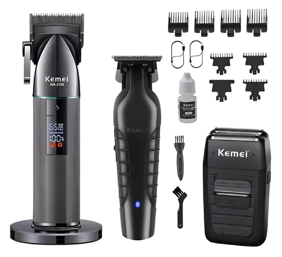 Combo Profesional Kemei KM2136 / KM2299 – Máquina de Corte + Patillera