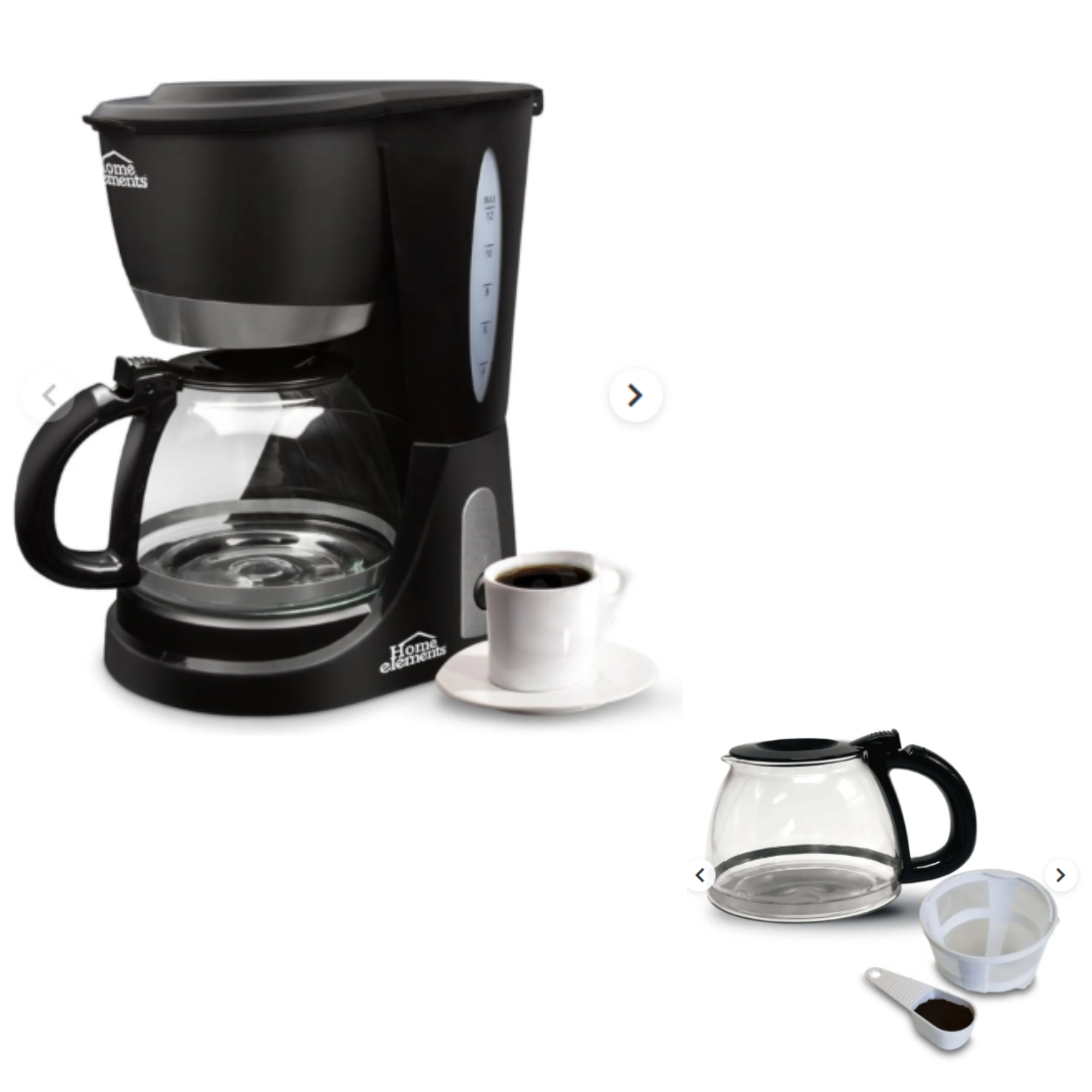Cafetera Eléctrica Home Elements 12 Tazas – 800W con Jarra de Vidrio