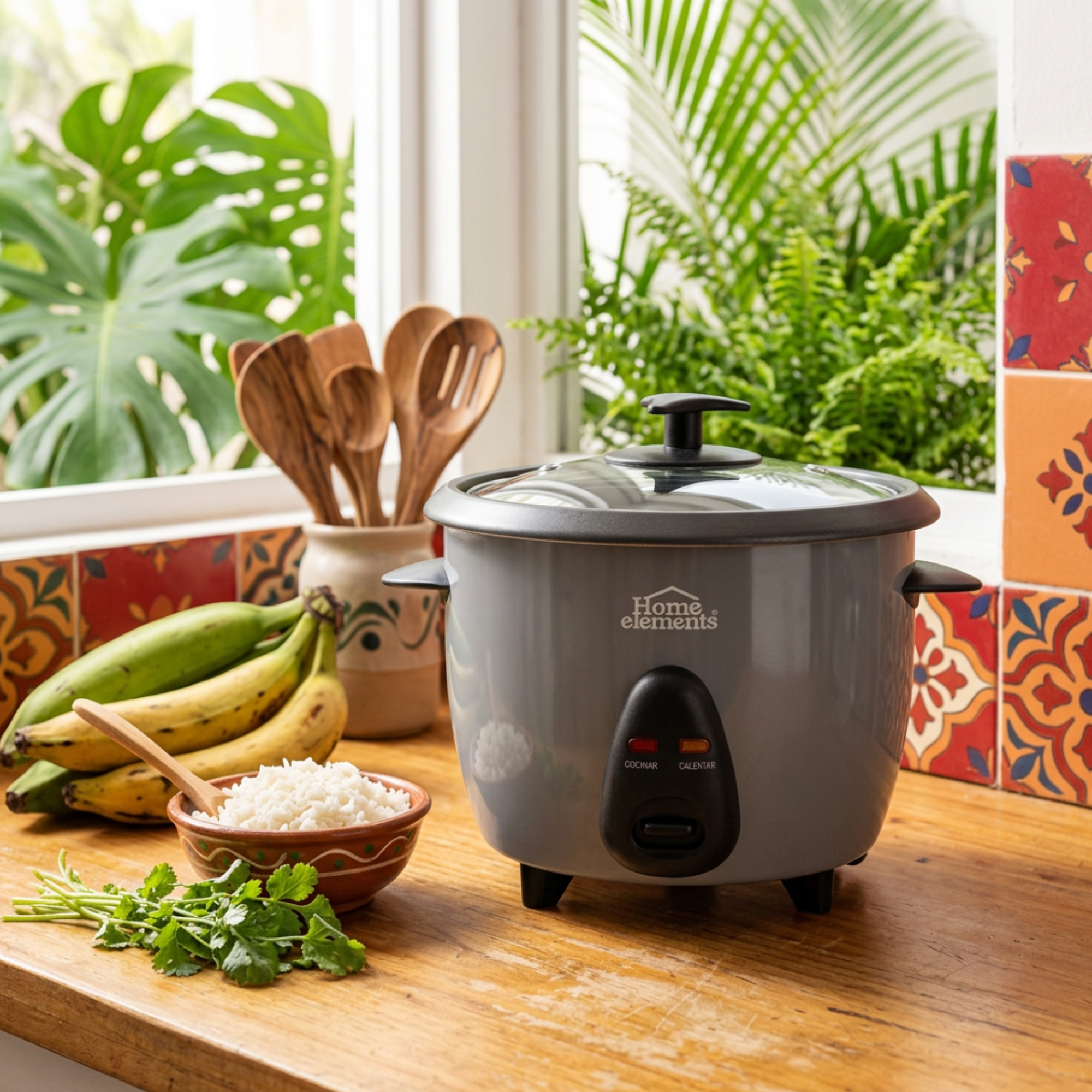 Olla Arrocera Home Elements 1.0 L – Diseño Compacto en Color Gris