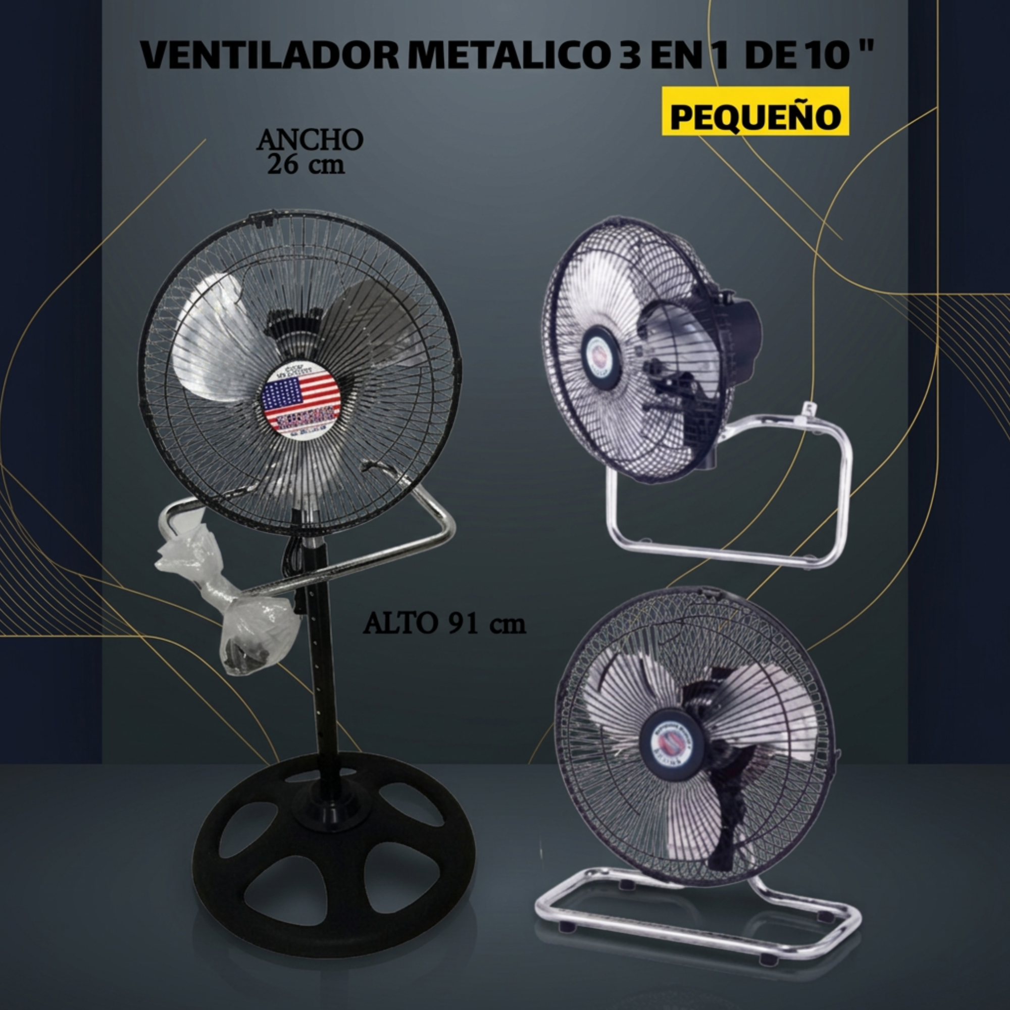 Ventilador Metálico 3 en 1 10” – Alta Velocidad 90W