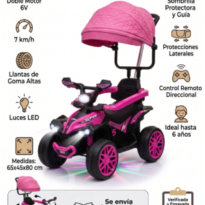 Cuatrimoto Eléctrica Infantil 6V con Doble Motor, Luces LED y Control Remoto