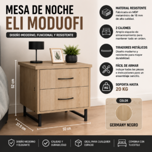 Mesa de Noche Mdp – 2 Cajones 50x52x37.5 Cm