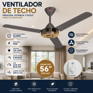 Ventilador de Techo KDKG 56” – Línea Económica, Motor Doble Balinera